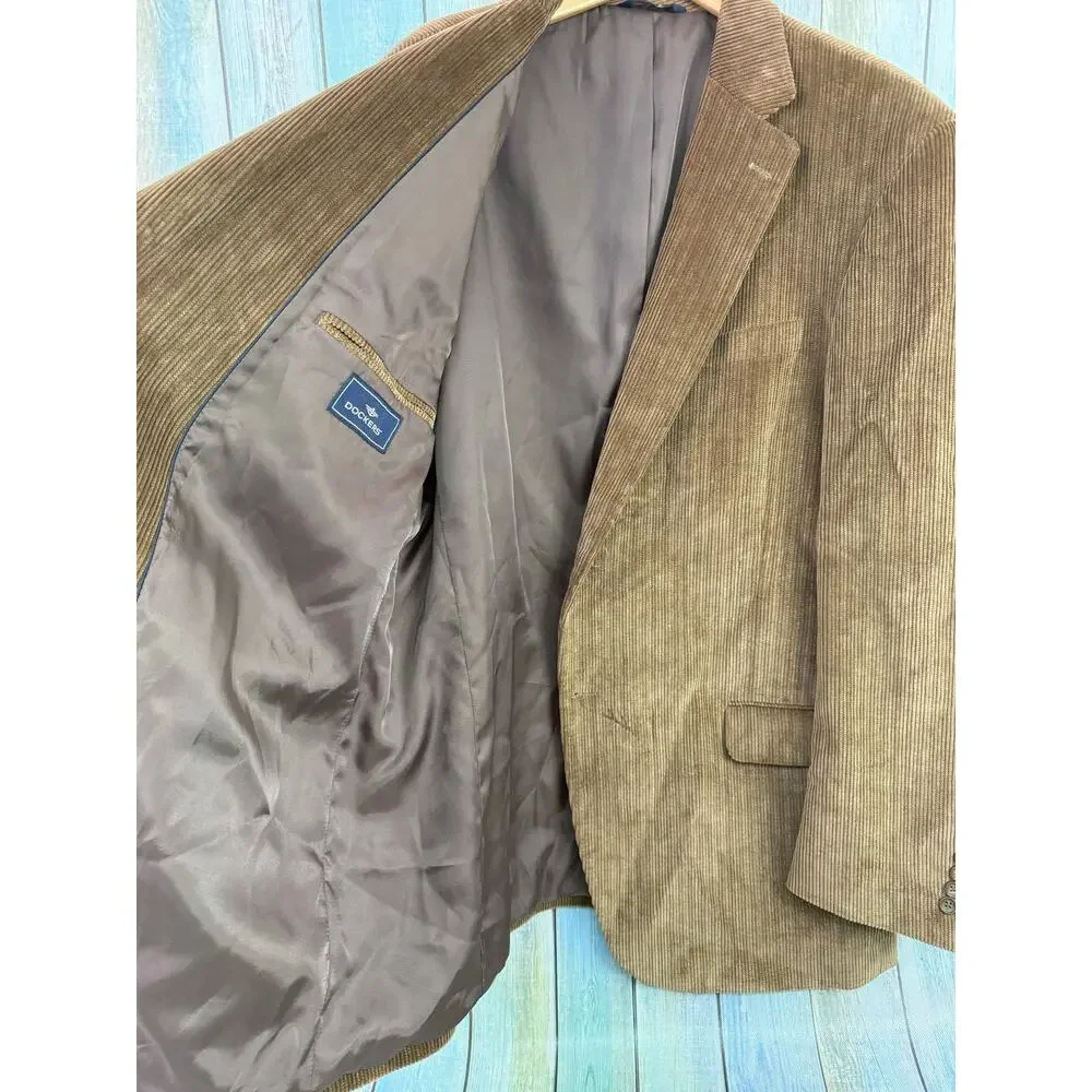 Dockers Corduroy Brown Blazer Sports Coat 46L Two Button Cotton Jacket